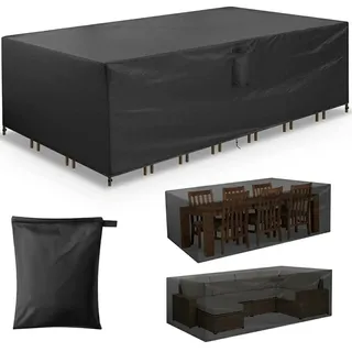 Gartenset-Schutzhülle, wasserdicht, mit Kordelzug und guter Drainage – B 242 x L 162 x H 100 cm – schwarze Gartenmöbel-Abdeckung – Gartenmöbel-Abdeckung – Garten-Set-Abdeckung – Lounge-Set-Abdeckung – Gartentisch-Abdeckung - Schwarz