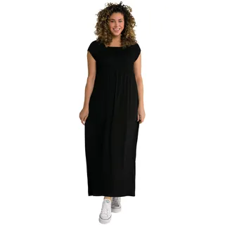 Ulla Popken Damen große Größen Übergrößen Plus Size Kleid, A-Linie, gesmokt, Carré-Ausschnitt, Halbarm schwarz 54+ 807665100-54+