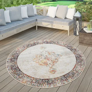 Outdoor-Teppich Für Balkon, Kurzflor Mit Orient-Design, versch. Farben u. Größen Grösse 200 cm Rund - Bunt