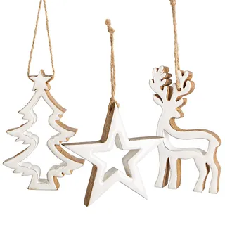 Logbuch-Verlag Weihnachtsbaumanhänger Set 3-TLG Baum Stern Hirsch Weihnachten Deko zum Aufhängen aus Holz weiß 12 cm