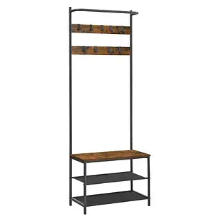 VASAGLE Garderobenbank mit Haken und Schuhrost HSR411B01 braun, schwarz Metall 64,0 cm