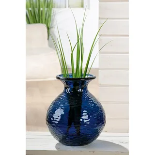 GILDE Vase Pietro aus Glas, dunkelblau, strukturiert, bauchige Form, Höhe 33 cm, Durchmesser 29 cm, Dekoration Wohnaccessoire Geschenk Blumen Deko