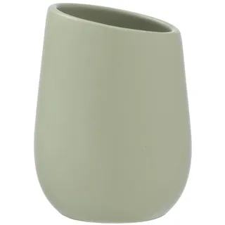 WENKO Zahnputzbecher Lindgrün, hochwertige Keramik mit Matter Oberfläche, Zahnbürstenbecher zur Aufbewahrung von Zahnbürste und Zahnpasta, 11 x 8 x 8 cm