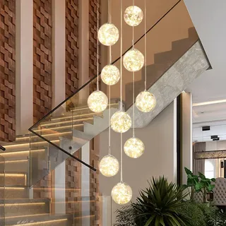 200CM Pendelleuchte LED 10 Glaskugel Treppenhaus Hängeleuchte 3000K 50W