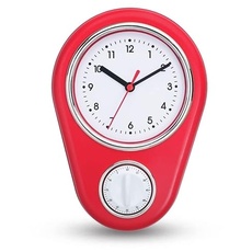 NUOVO Minimal leise Sweep zweite Wanduhr mit großem Zifferblatt, Countdown und Klingeln innerhalb von 60 Minuten, geeignet für Wohnzimmer, Küche und Schlafzimmer (rot)