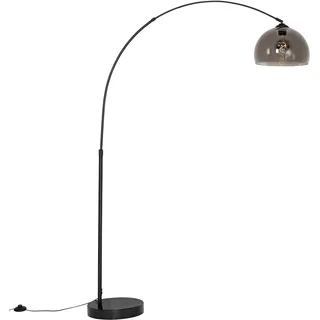 Qazqa - Moderne Bogenlampe schwarz mit Rauchglas - Arc I Wohnzimmer I Schlafzimmer - Stahl Länglich - LED geeignet E27