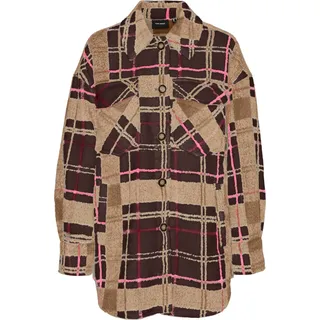 VERO MODA Hemd Jacke Übergangs Plaid Shacket Kariert mit Knopfleiste VMLESLIE Größe: XS - Dunkelbraun