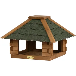 dobar® Vogelhaus Blockhaus 4-eckig mit Bitumendach - Vogelfutterhaus aus Holz wetterfest lasiert - Futterstation für Wildvögel stehend für Ständer - Grün