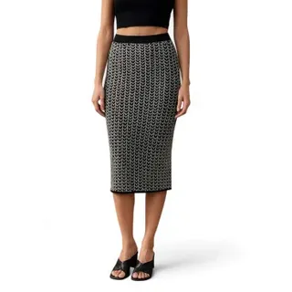 Michael Kors für Damen. MT570J8HQG Jacquard Midirock schwarz (L), Lässig, Viskose