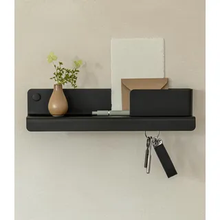Kazai. Schlüsselbrett 'Holmsen' | Minimalistisches Schlüsselhaken-Design aus Berlin | Moderner Schlüsselhalter mit Ablage aus Metall | Schlüsselboard als Flur Möbel für die Wand | Schwarz