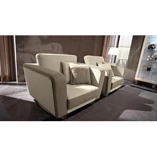 Design Lounge Club Relax Sessel Stuhl Polster Fernseh leder Textil Holz Stoff - Beige