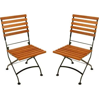 DEGAMO Gartenstuhl Klappstuhl HOFGARTEN, Flachstahl schwarz + Eukalyptus geölt, 2 Stück, klappbar - Braun, Schwarz
