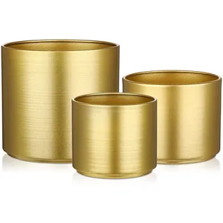 Arborus 3 STK Blumentopf Metall Gold 9/10/14 cm Übertopf Set Pflanzkübel Klein Zylinder Blumentöpfe Pflanzentopf Eisen Topf für Pflanzen Blumen Monstera Sansevieria Efeutute Lavendel Sukkulenten