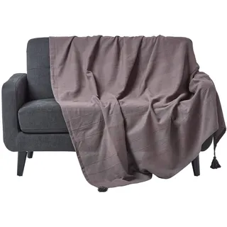 Homescapes Wohndecke Rajput grau – leichte Baumwolldecke 150x200 cm, Tagesdecke aus 100% Baumwolle, Sofaüberwurf handgewebt mit Streifenstruktur, Couch-Überwurf mit Quasten, Oeko-Tex
