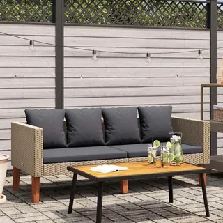 vidaXL 2-Sitzer-Gartensofa mit Auflagen Poly Rattan Beige - Beige