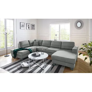 TRENDMANUFAKTUR Wohnlandschaft »Chamber, zeitlos&modern, hoher Sitzkomfort, Breite 310cm, U-Form« wahlweise mit Schlaffunktion, grau