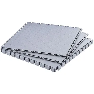 Vevor PVC Garagenboden, 8er-Pack 513x513x5 mm, Werkstattboden, Industrieboden, Klick Verlegung, rutschfeste PVC-Matten mit Diamantplatte für Werkstatt, Lager, Werkzeugraum, Hellgrau