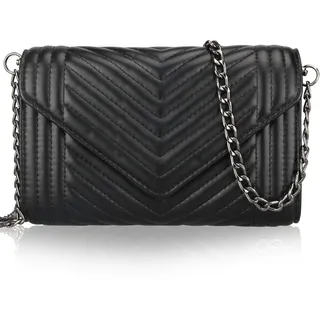 Voikukka Damen Schwarze Kleine Umhängetasche aus Kunstleder Clutch