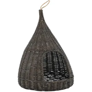 vidaXL Katzenhaus mit Kissen Grau 40x60 cm Naturweide Tipi - Grau