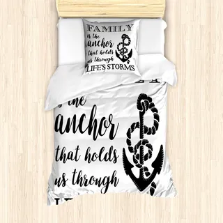 ABAKUHAUS Familie Bettbezug Set für Einzelbetten, Inspirierende Zitat Anker, Milbensicher Allergiker geeignet mit Kissenbezug, Weiß Anthrazit grau - Weiß
