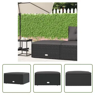 The Living Store Gartenhocker mit Kissen Schwarz Poly Rattan - Schwarz