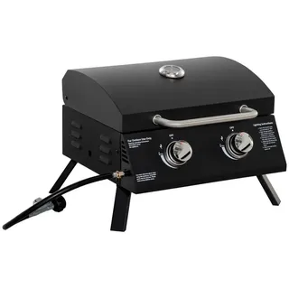 Outsunny Gasgrill BBQ mit 2 Brennern mobil Edelstahl Schwarz 55 x 46,5 x 41 cm , Metall , 46.5x41x55 cm , Grills, Gasgriller