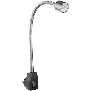 ledscom.de Steckdosenleuchte/Leselampe LESCH, Schwanenhals, Schalter, chrom/schwarz, 1x GU10 max. 10W