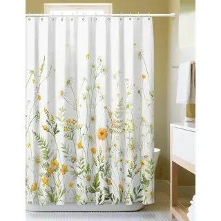 SUMGAR Duschvorhang Blumen, Gelber Duschvorhang 180x180, Wasserabweisend, Waschbar Polyester Badevorhänge mit 12 Ösen und Duschrollo für Badewanne