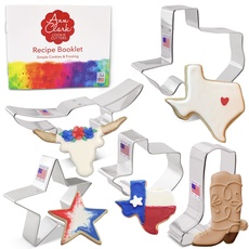 Texas Ausstechformen 5-teilig Set von Ann Clark USA, Texas 7,6 cm & 11,2 cm, langes Horn, Stern, Cowboy-Stiefel