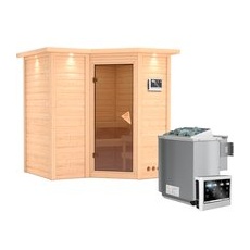 KARIBU Sauna »Riga 1«, inkl. 9 kW Bio-Kombi-Saunaofen mit externer Steuerung, für 3 Personen - beige