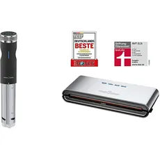 Profi Cook PC-SV 1126 Sous Vide Stick, Edelstahl, LED-Multifunktionsdisplay, Timer-Funktion, 800 W & PC-VK 1080 Edelstahl-Vakuumiergerät, Lebensmittel bleiben vakuumiert bis zu 8x länger frisch