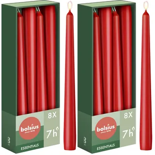 Bolsius Glatte Spitzkerzen - Rot - Set 8 Stück im Karton - Dekorative Haushaltkerzen - Brenndauer 7 Stunden - Unparfümierte - Natürliches Pflanzenwachts - Ohne Palmöl - 24,5 cm - Muttertag