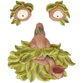 Relaxdays Baumgesicht Alter Mann, 3-teilig, wetterfester Kunststein, Baumstamm Deko, Leuchtend, Gartendeko, grün/Natur