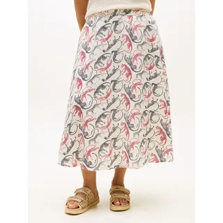 A-Linien-Rock TOMMY HILFIGER CURVE "CRV ESS LINEN FLARE SKIRT", Damen, Gr. 54, leopard baroque rwb, Web, Obermaterial: 100% Leinen, bedruckt, relaxed fit ca. Mitte Wade, Röcke A-Linien-Rock, in großen Größen, ausgestellte Form