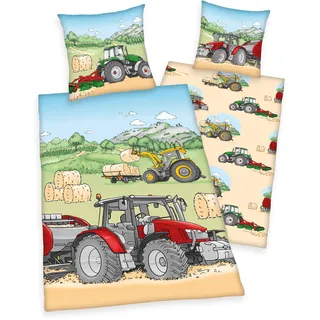 Arle-Living Kinder Wende Bettwäsche Traktor 135x200 cm + 80x80 cm (Renforcé)