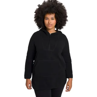 Ulla Popken Damen große Größen Übergrößen Plus Size Long-Teddy-Fleecepullover, Kapuze, Zipper, Langarm