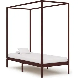 vidaXL Himmelbett Gestell Dunkelbraun Massivholz Kiefer 100 x 200 cm - Bettgestell - Bettgestelle - Bettrahmen - Einzelbett - Braun