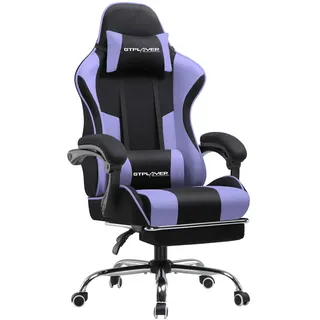 GTPLAYER Ergonomischer Gaming-Stuhl, Gaming-Stuhl, Bürostuhl, Gamingstuhl mit 135° Verstellbarer Rückenlehne, höhenverstellbar, einziehbare Fußstütze, Stoff, Violett