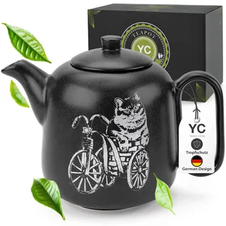 YC Yang Chai Teekanne mit Siebeinsatz (1,3L) - Teekanne Keramik mit Sieb aus rostfreiem 304 Edelstahl - Handgefertigte Keramik Tee Kanne - Tropffrei & Hitzebeständig - Tee Zubehör für Losen Tee