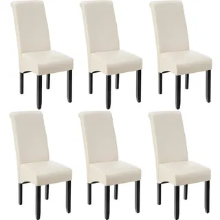 Tectake Esszimmerstuhl Kunstleder weiß 6er Set