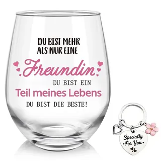 BeBeiZi Weinglas für Freundin – Geschenk für die beste Freundin zum Geburtstag & Weihnachten – 550ml Weinglas ohne Stiel mit Spruch – Geschenkidee für Frauen