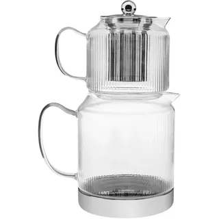 Karaca Kelly XL Borosilikatglas Teekannen-Set mit Edelstahl-Teesieb, 2 L Kessel & 1 L Glas Teekanne mit Sieb, Turkish Tea Pot, Caydanlik, Türkischer Teebereiter für Kräutertee, losen Tee