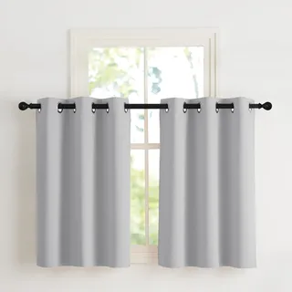 Nicetown Blickdichte Küchengardinen mit Ösen 2er Set H90 x B107 cm Hellgrau, Scheibengardinen Kurz Fenster Vorhänge Verdunklungsvorhänge Kurzgardine Modern Thermal Curtains