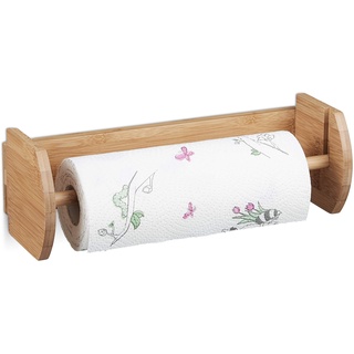 Relaxdays Bambus HBT: 12 x 37 x 13 cm Papierrollenhalter Holz zur Wandmontage als Spender und Halter für Küchenrolle Küchenrollenspender sowie Haushaltsrollenhalter, Natur Wand Küchenrollenhalter