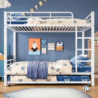 Etagenbett - 90 x 200 cm , Weiß , Metall , mit Ausziehfunktion , Stockbett für Kinder- und Jugendzimmer - Weiß