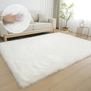 my home Fellteppich »Dena, Hochflor Teppiche, kuschelig weich« rechteckig 60 mm Höhe Kunstfell, Uni-Farben, Wohnzimmer, Schlafzimmer, Esszimmer, weiß