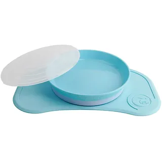 Twistshake Click-Mat Mini + Platte | Anti-Rutsch-Geschirrset für Babys | Babyteller + Baby-Tischset (31x17) | BPA-freier Baby-Entwöhnungsteller | Essenstrainingsplatte für Kinder ab 6m+ | Blau