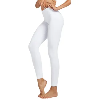 COOLOMG Damen Yoga Hose Lang Kompression Leggings Sport Trainingshose Weiß XL