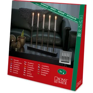 Konstsmide Metallleuchter, schwarz/messingfarben lackiert, 5 klare Birnen, 24V Innentrafo, schwarzes Kabel - 3521-780TR