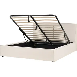BELIANI Polsterbett Beige Stoffbezug mit Hohem Kopfteil Lattenrost 180 x 200 cm Bettkasten Hochklappbar Modern Skandi Schalfzimmer Ausstattung Möbel - Beige, Schwarz